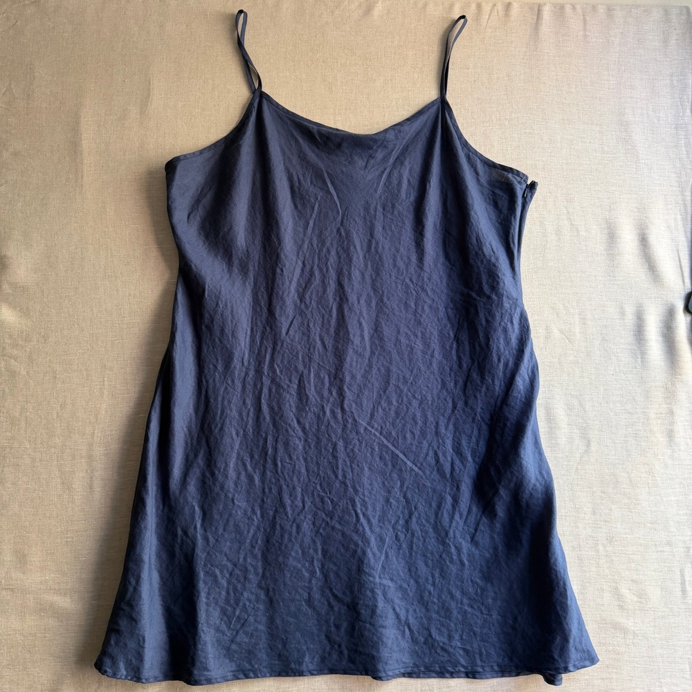 Elizeh Linen Mini Dress Navy Blue Woven Minimalist Plus Size 22 Classic